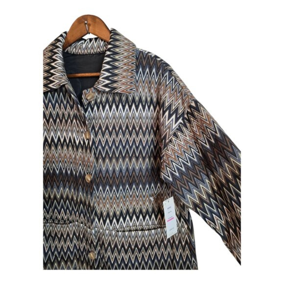 Flora Ashley Womens Chevron Quilted Coat Button Long Sleeves Multicolor Medium - Picture 6 of 15